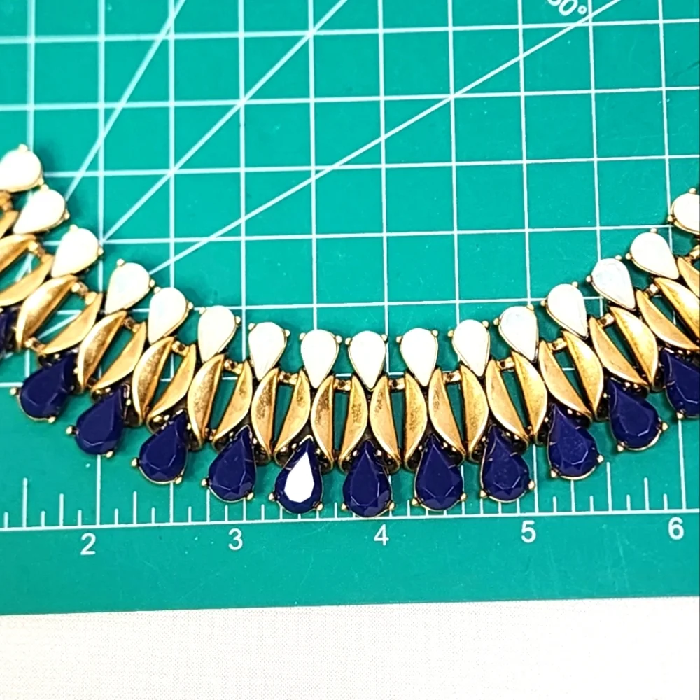 J. Crew Gorgeous Gold, Blue And White Statement Necklace